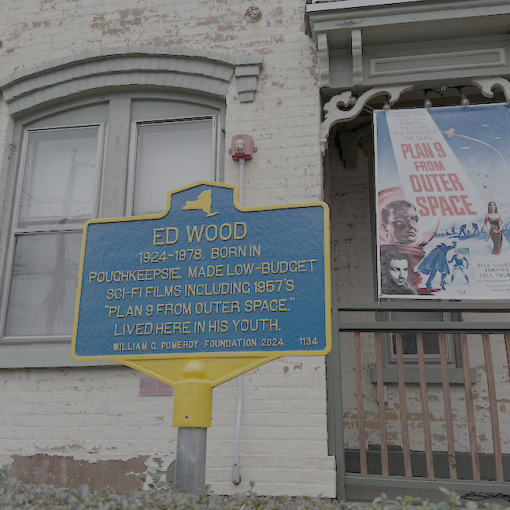 Ed Wood historical marker in Poughkeepsie. Image taken by Peter H. Gilmore.