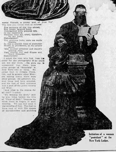 Initiation of a woman "postulant" at the New York Lodge.