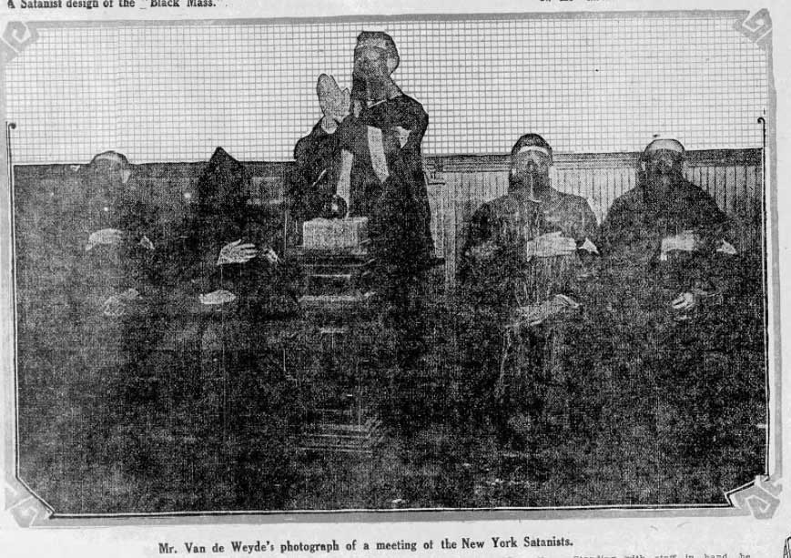 Mr. Van de Weyde's photograph of a meeting of the New York Satanists. September 25, 1910. The Plain Dealer 